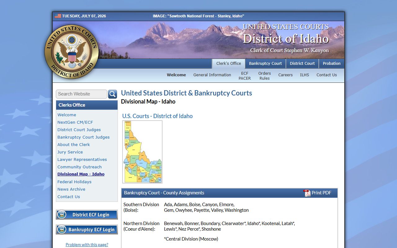Lewis County arrest records court charges District of Idaho divisional map source