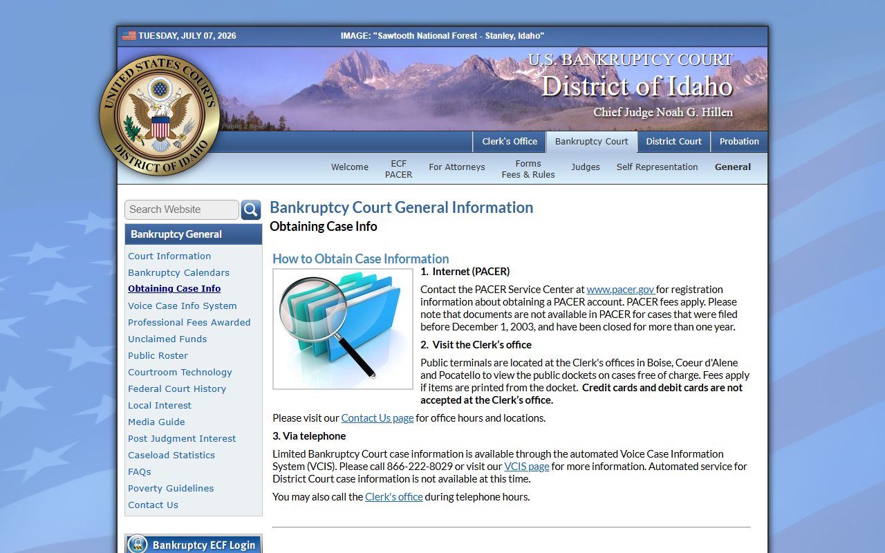 Lewis County court dockets Idaho bankruptcy case information source