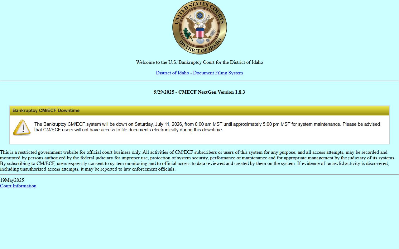 Lewis County court dockets Idaho bankruptcy CM ECF source
