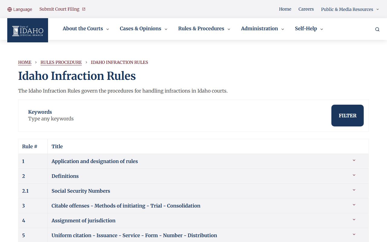 Lewis County court dockets Idaho Infraction Rules source