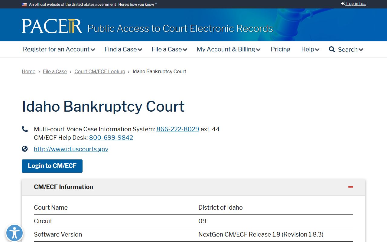 Lewis County court dockets PACER Idaho bankruptcy lookup source