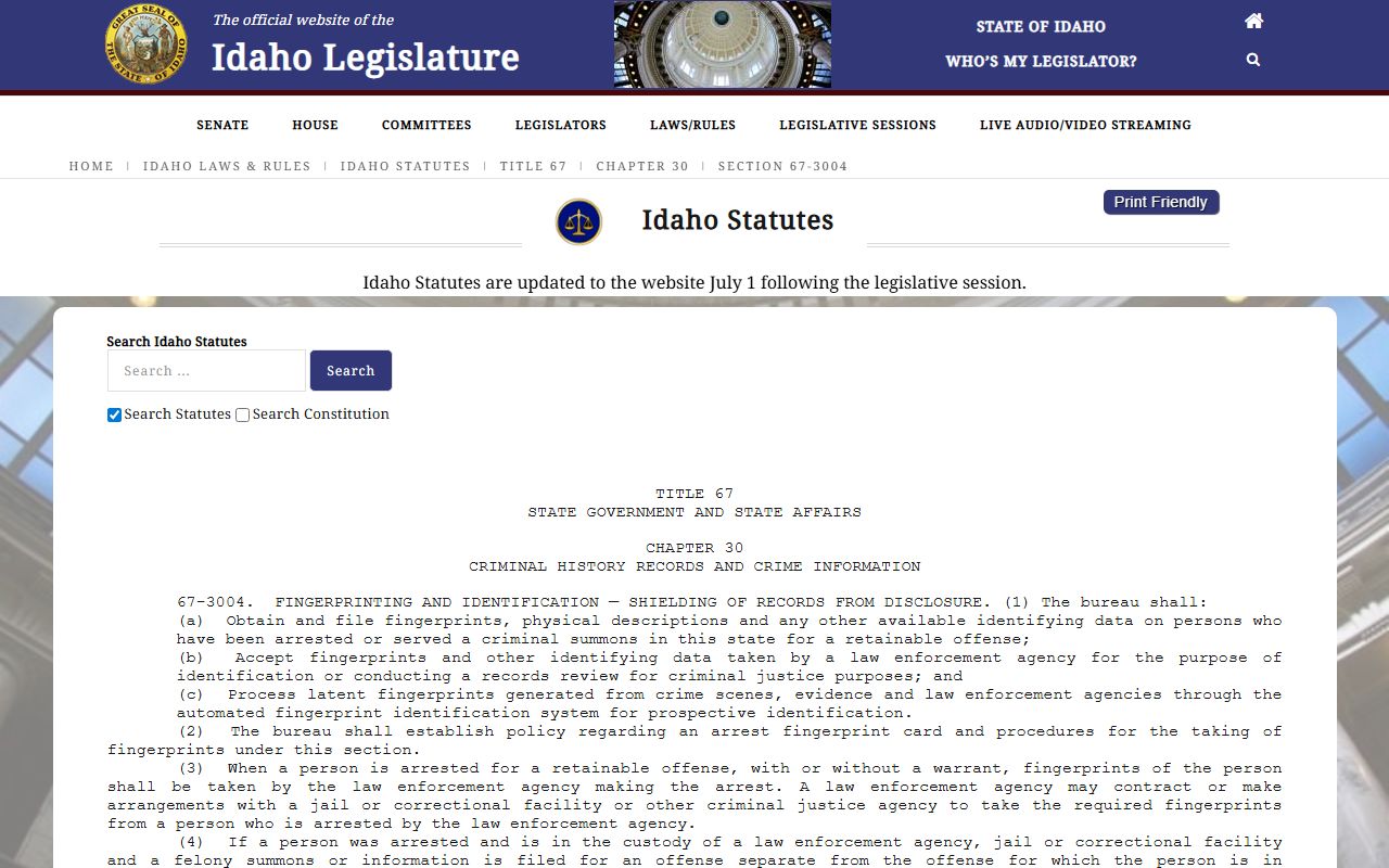 Lewis County criminal court records Idaho criminal history dissemination source