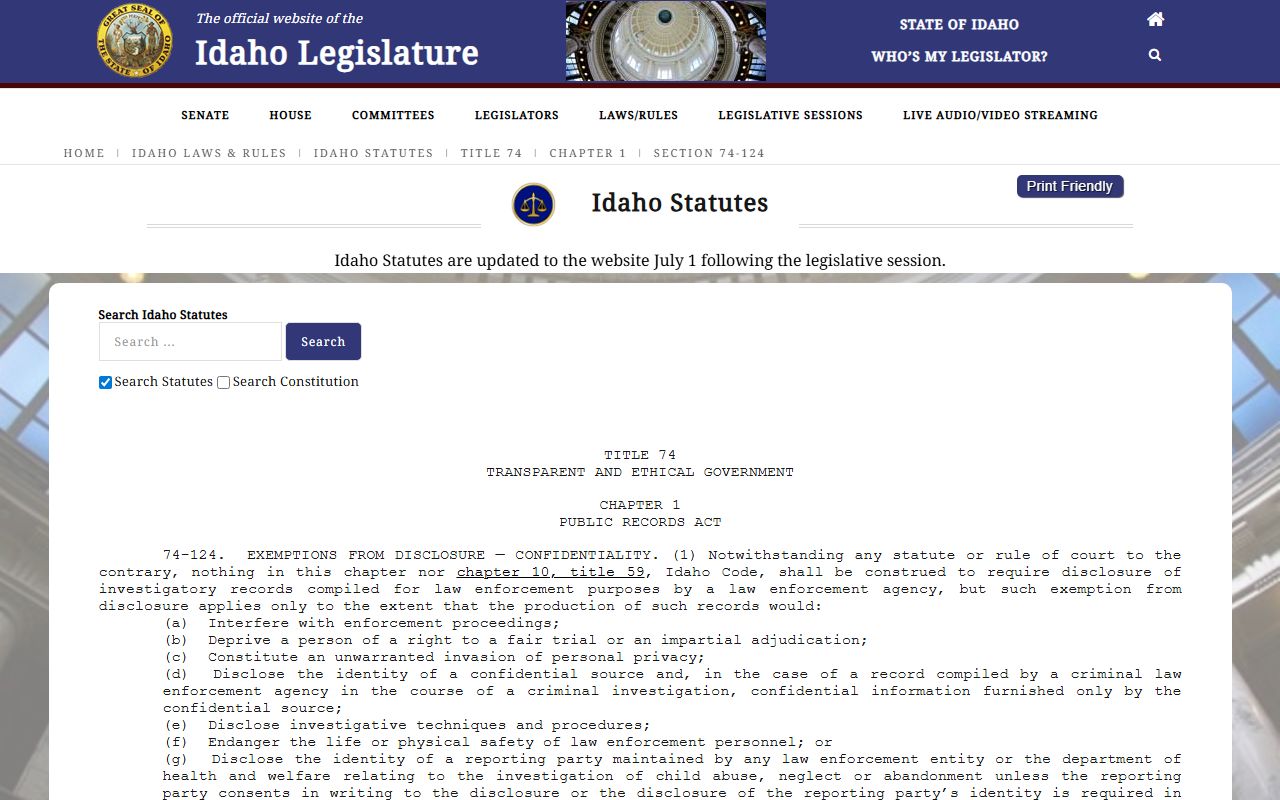 Lewis County criminal court records Idaho confidentiality exemptions source