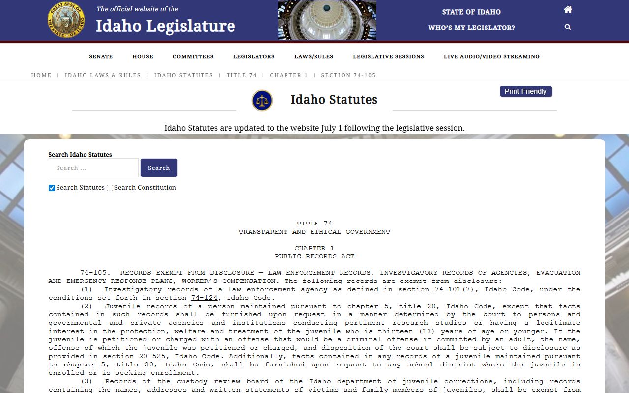 Lewis County criminal court records Idaho law enforcement exemptions source