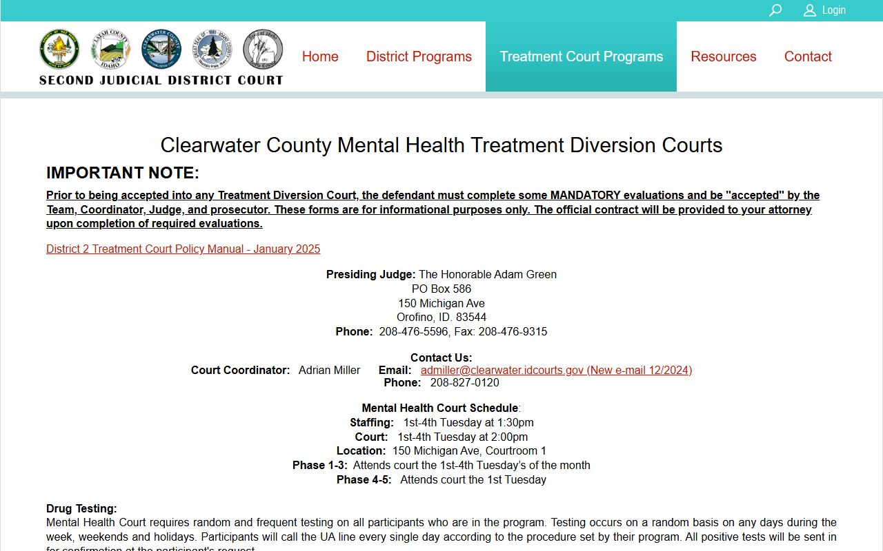 Lewis County District Court Second Judicial District mental health treatment diversion court