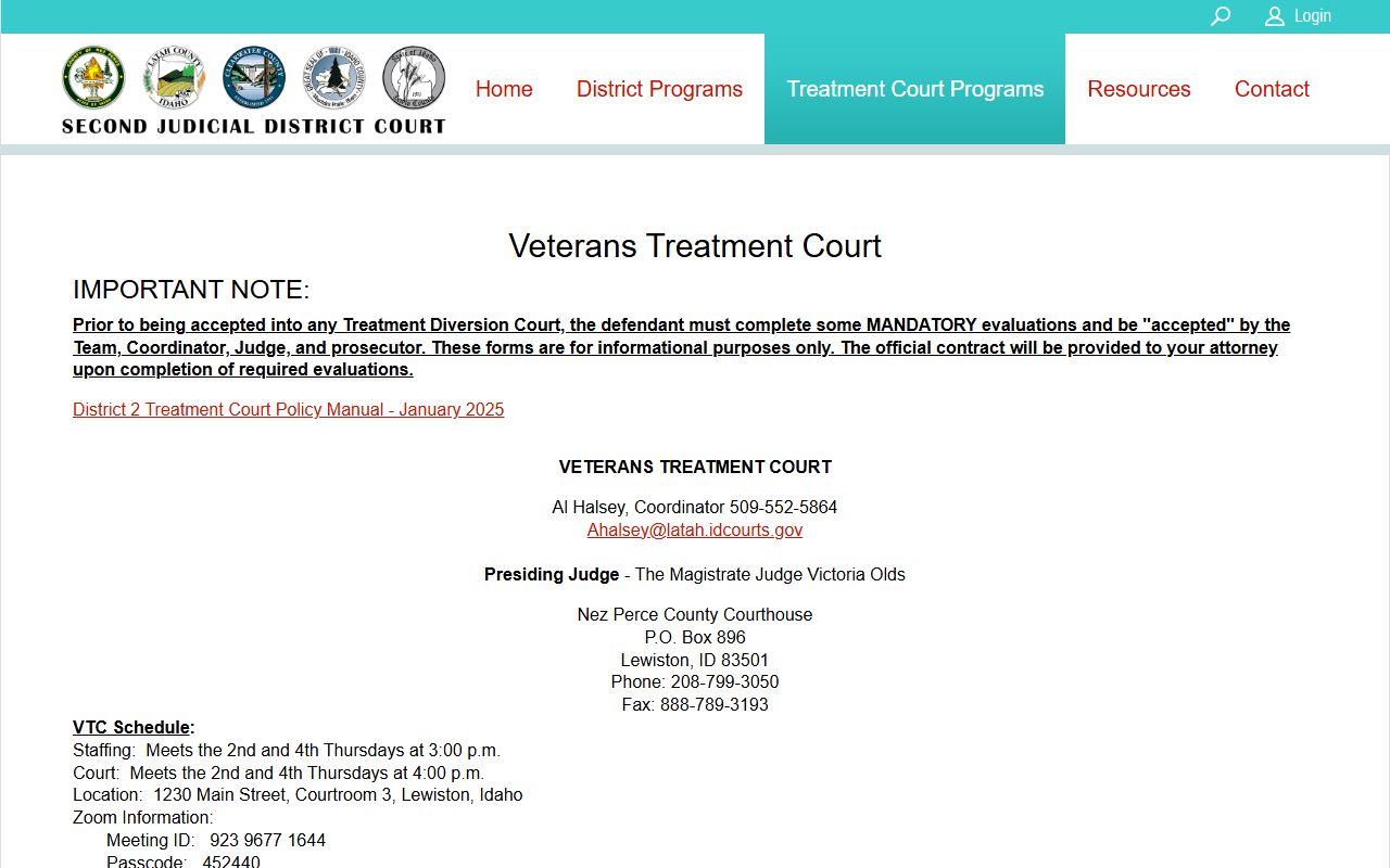 Lewis County District Court Second Judicial District veterans treatment diversion court