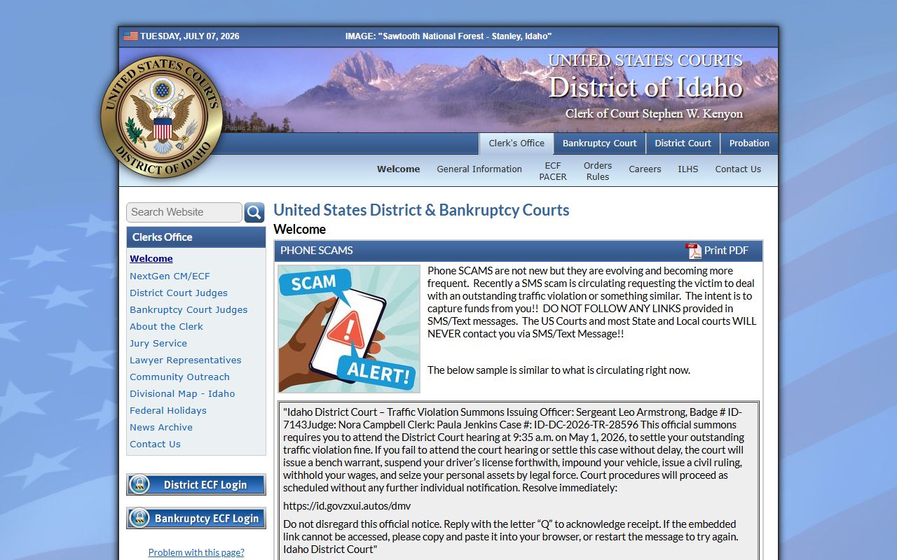 Lewis County court records District of Idaho federal courts