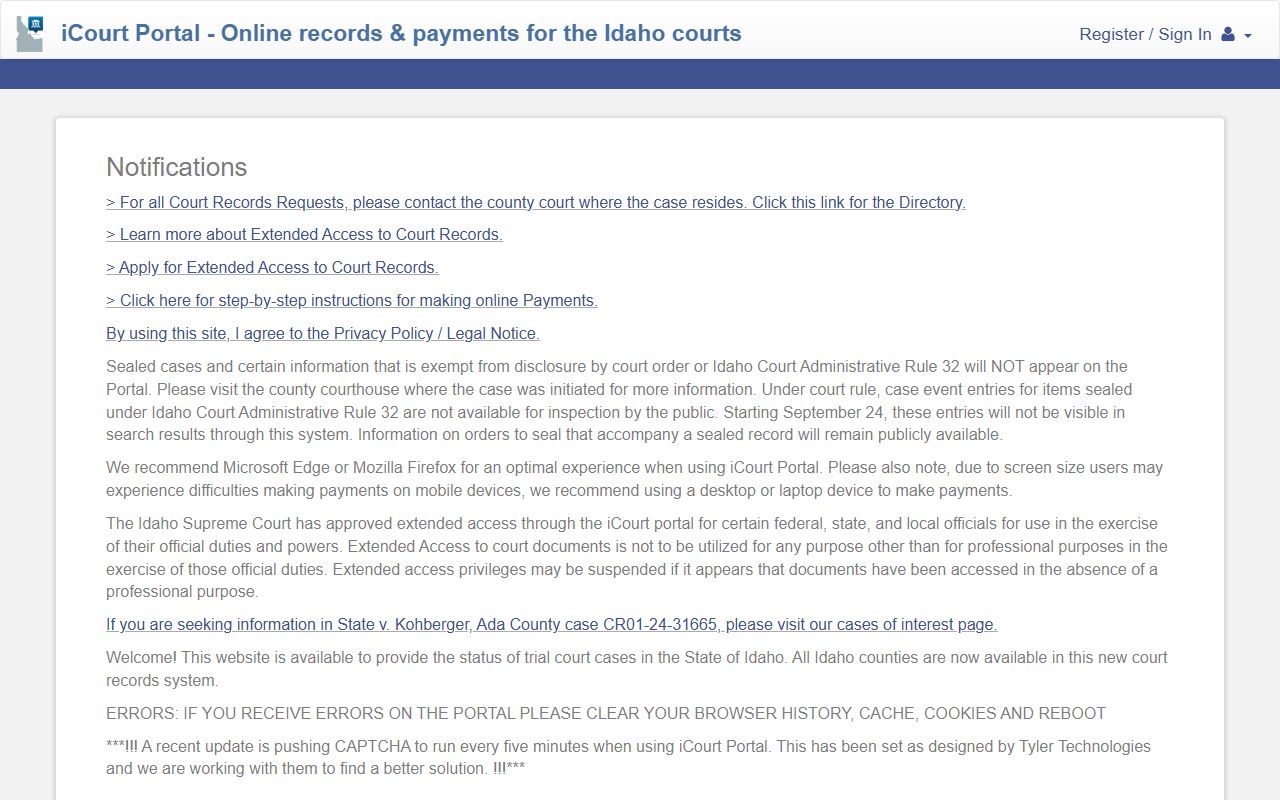 Lewis County court records Idaho iCourt Portal