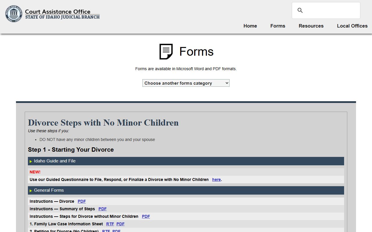 Lewis County divorce records Idaho divorce forms
