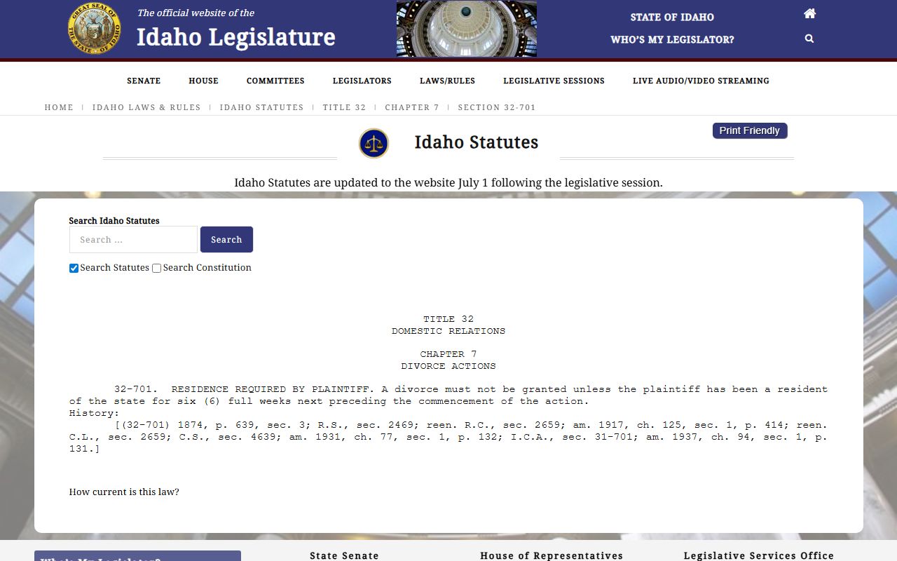 Lewis County divorce records Idaho divorce residency statute