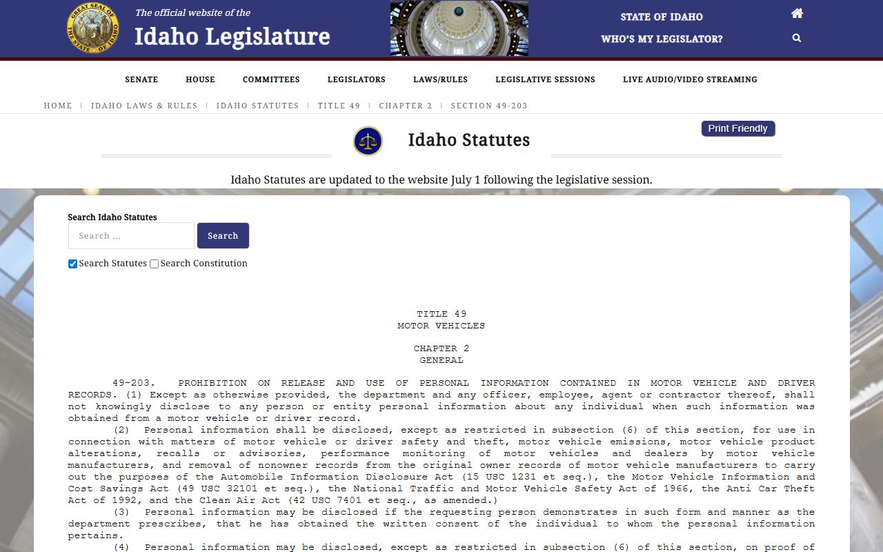 Lewis County traffic court records and Idaho Code 49-203 disclosure limits