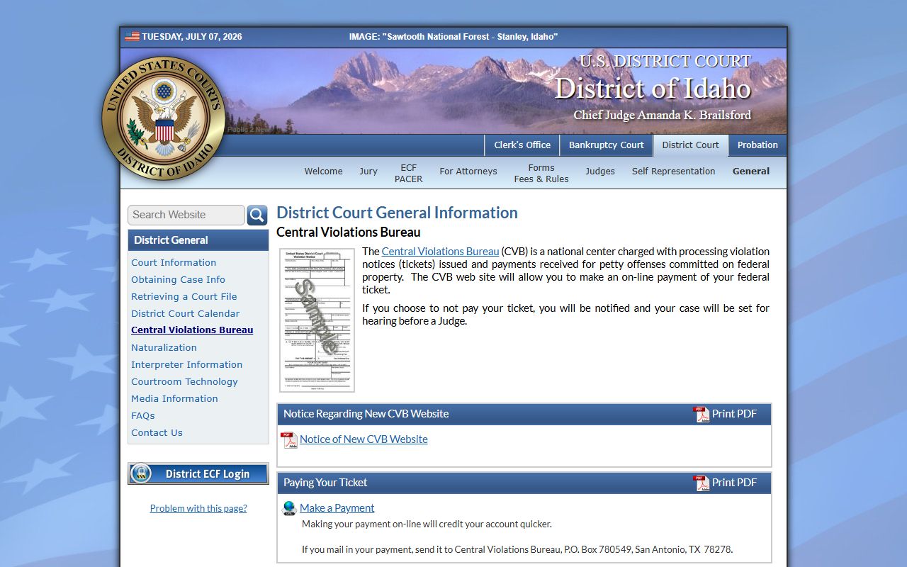 Lewis County warrant records and District of Idaho Central Violations Bureau